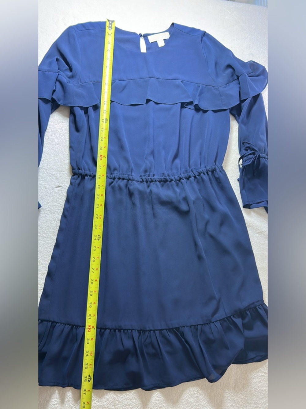 Michael Kors Dress Knee Length Medium Women’s Blue Chiffon Ruffle Long Sleeve - Picture 11 of 12